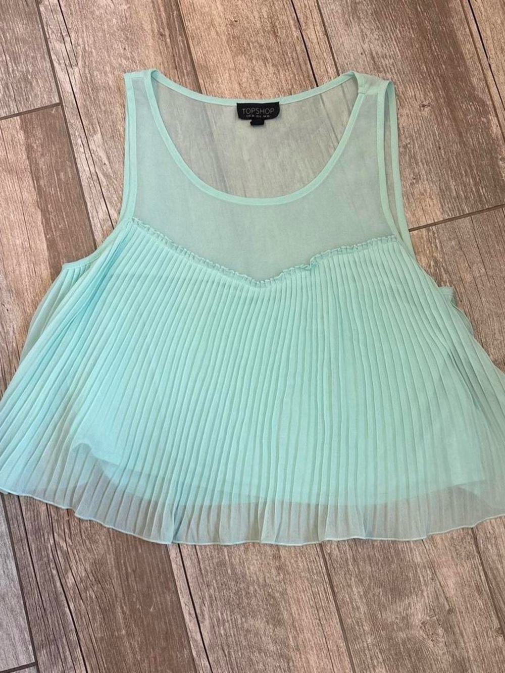 Topshop Mint Pleated Sheer Panel Tank